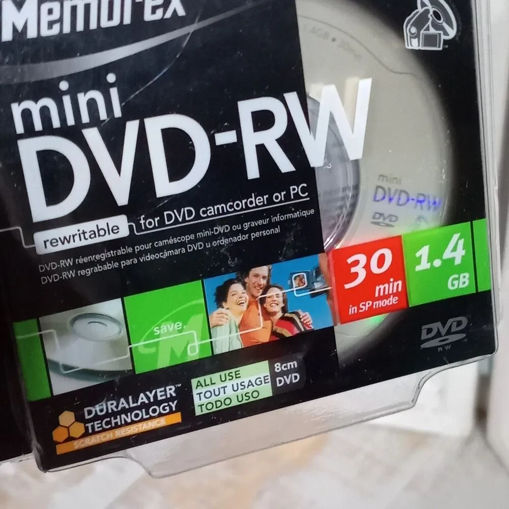 Memorex Mini DVD-RW 3 Pack 2X 1.4GB 30 min Single Sided DVD Camcorder New 2006
